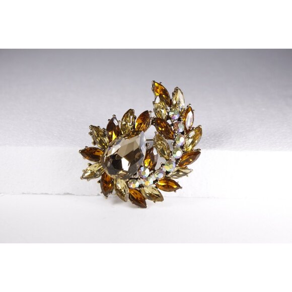 LARGE Rhinestone brooch / pendant champagne, honey and Aurora Borealis colours, - Picture 4 of 10
